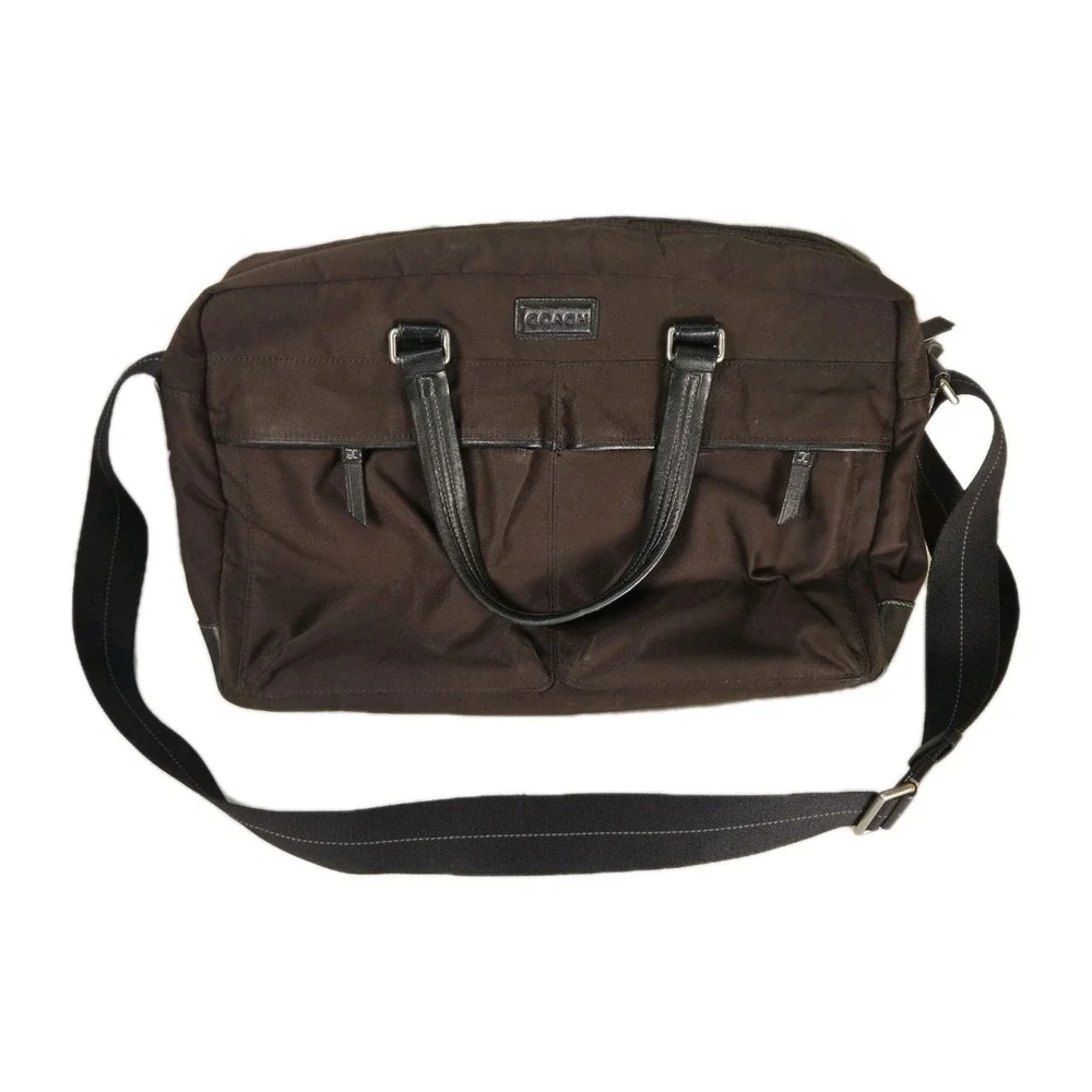 Coach 70681 Varick Nylon Messenger Bag Laptop Brown Briefcase Unisex 16x11x4.5